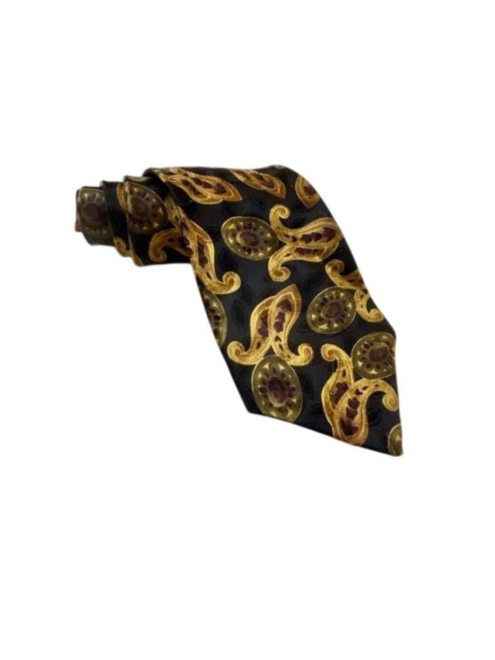 Liberty Of London 100% Silk Paisley Mens Tie Gold & Black Design (CC1067)